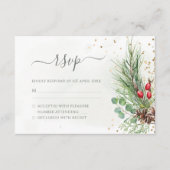 Rustic Winter Berries Pine Cone Greenery Wedding RSVP Kaartje (Voorkant)