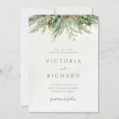 Rustic Winter Berries Pine Cone Greenery Wedding Save The Date (Voorkant)
