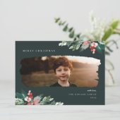 Rustic Winter Berry Greenery Foto Feestdagenkaart (Staand voorkant)