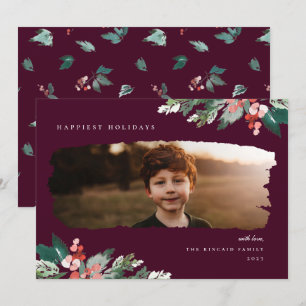 Rustic Winter Berry Greenery Photo Holiday Card Feestdagenkaart