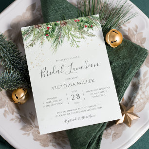 Rustic Winter Berry Pine Greenergy Bridal Luncheon Kaart