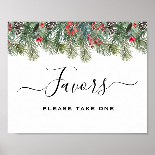 Rustic Winter Berry Pine Greenery Wedding Poster (Voorkant)