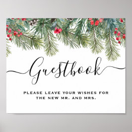 Rustic Winter Berry Pine Greenery Wedding Poster