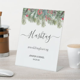 Rustic Winter Berry Pine Greenery Wedding Reclamebord Met Voetstuk