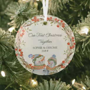 Rustic Winter Berry Wreath en Cute Snowmen Glas Ornament