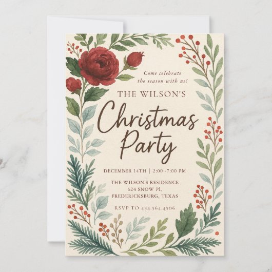Rustic Winter Blooms Christmas Invitation (Devant)