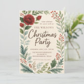 Rustic Winter Blooms Christmas Invitation (Debout devant)