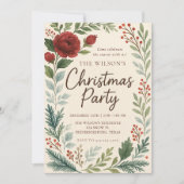 Rustic Winter Blooms Christmas Invitation Kaart (Voorkant)