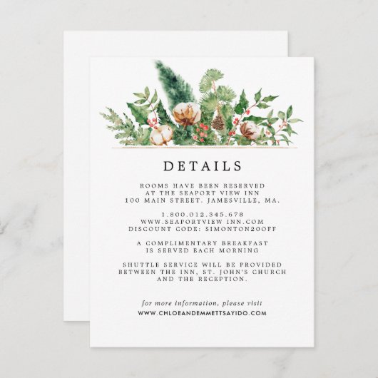 Rustic Winter Botanical Wedding Enclosure Card Informatiekaartje (Voorkant / Achterkant)