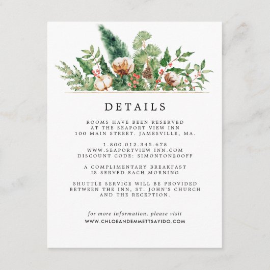 Rustic Winter Botanical Wedding Enclosure Card Informatiekaartje (Voorkant)