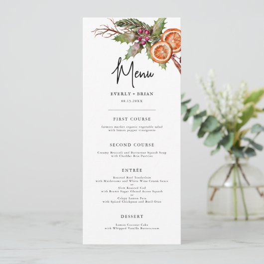 Rustic Winter Botanical Wedding Menu (Staand voorkant)