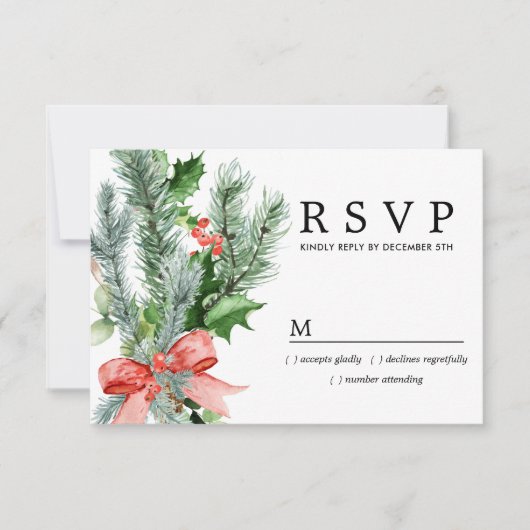Rustic Winter Botanical Wedding RSVP Kaartje (Voorkant)
