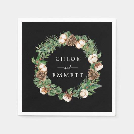 Rustic Winter Botanical Wreath Custom Wedding Napk Servet (Voorkant)
