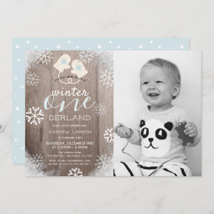 Rustic Winter Boy 1st Birthday Photo Invitation