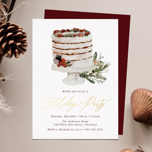 Rustic Winter Cake Holiday Folie Uitnodiging