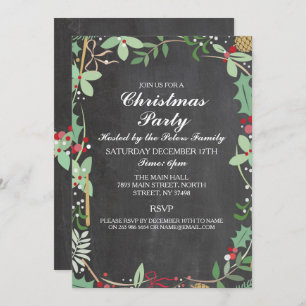 Rustic Winter Chalk Foliage Kerstfeest Uitnodiging