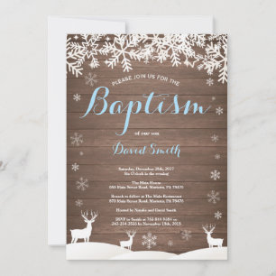 Rustic Winter Deer Boy Baptism Kaart