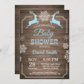 Rustic Winter Deer Snowflake Boy Baby shower Kaart (Voorkant / Achterkant)