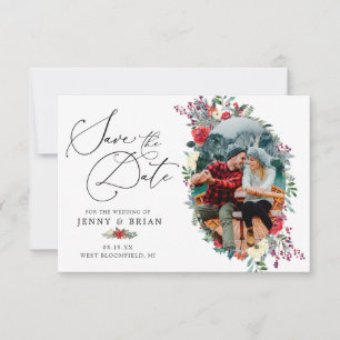 Rustic Winter Floral   De foto bewaart de Datum Save The Date