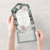 Rustic Winter Floral Green No Dinner All In One Uitnodiging (Afscheurbaar)