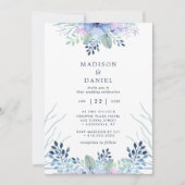 Rustic Winter Floral Navy Blue Waterverf Wedding Kaart (Voorkant)