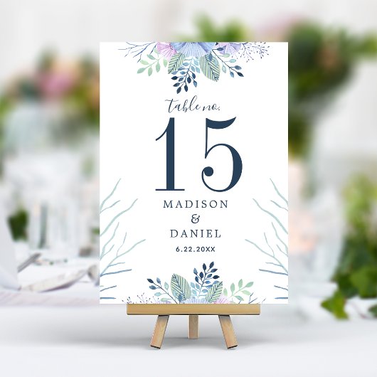 Rustic Winter Floral Navy Blue Waterverf Wedding Kaart