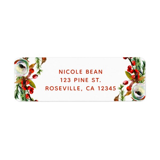 Rustic Winter Floral Wreath Modern Etiket (Voorkant)