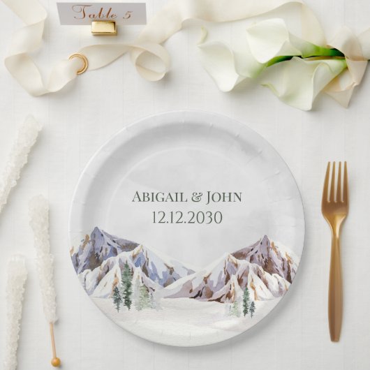 Rustic Winter Forest Mountain Wedding Papieren Bordje (Huwelijk)