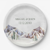 Rustic Winter Forest Mountain Wedding Papieren Bordje (Voorkant)