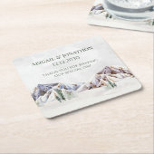 Rustic Winter Forest Mountain Wedding Vierkante Kartonnen Onderzetter (Schuin)