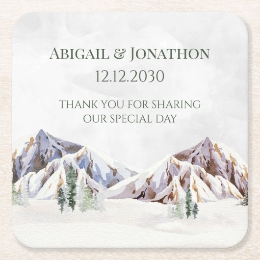 Rustic Winter Forest Mountain Wedding Vierkante Kartonnen Onderzetter (Voorkant)