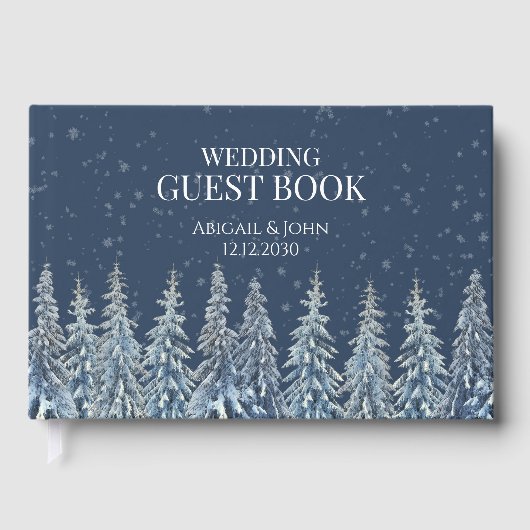 Rustic Winter Forest Navy Blue Wedding Gastenboek (Voorkant)