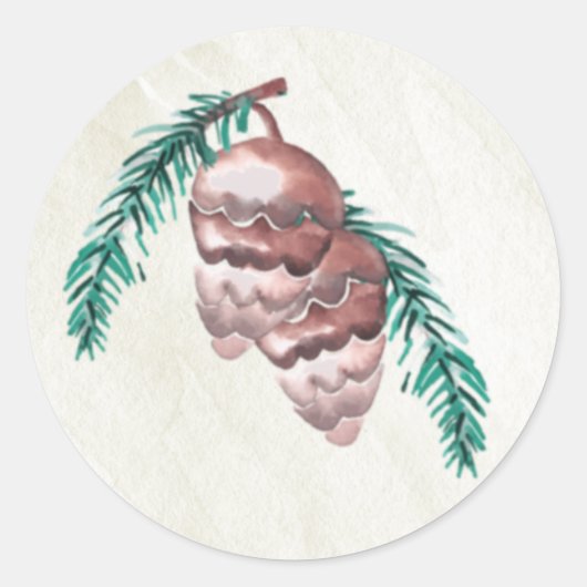 Rustic Winter Forest Pine Cone Wedding Ronde Sticker (Voorkant)
