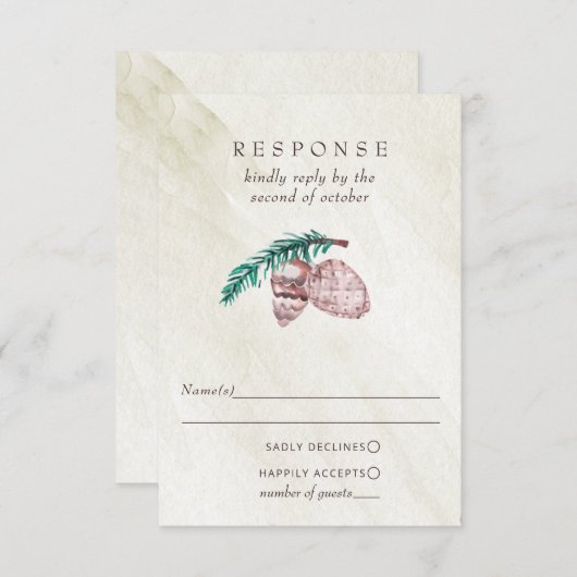 Rustic Winter Forest Pine Cone Wedding RSVP Kaartje (Voorkant / Achterkant)