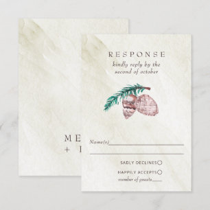 Rustic Winter Forest Pine Cone Wedding RSVP Kaartje