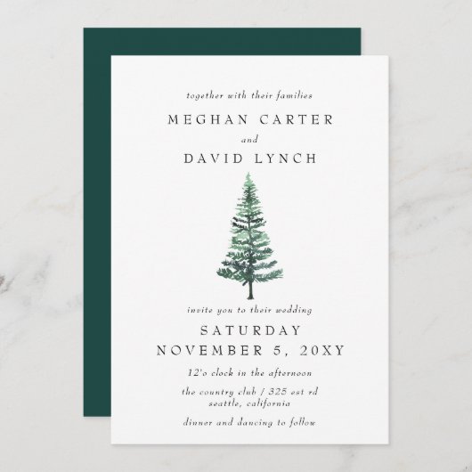Rustic Winter Forest Pine Wedding Kaart (Voorkant / Achterkant)
