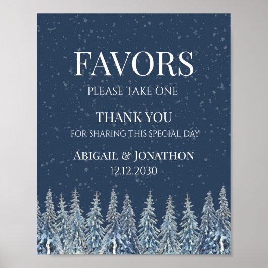 Rustic Winter Forest Wedding Favors Sign Poster (Voorkant)