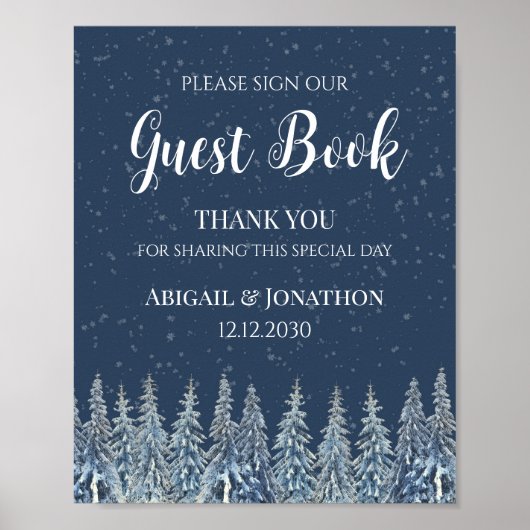 Rustic Winter Forest Wedding Guest Book Sign Poster (Voorkant)