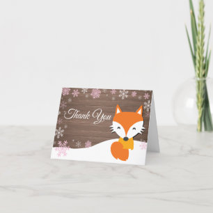 Rustic Winter Fox Snowflake Roze Hartelijk dank Bedankkaart