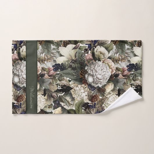 Rustic Winter Garden Floral Elegant Name Sjabloon Bad Handdoek (Handdoek)