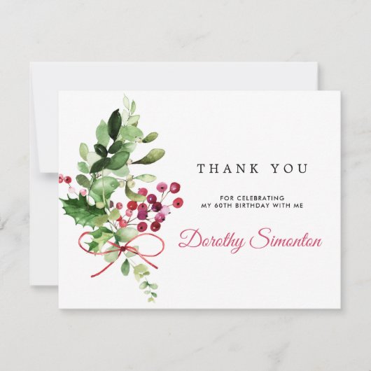 Rustic Winter Greenery 60th Birthday Bedankkaart (Voorkant)