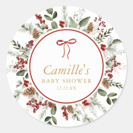 Rustic Winter Greenery Baby shower Ronde Sticker (Voorkant)