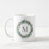 Rustic Winter Greenery Monogram Initiaal Wreath Koffiemok (Links)