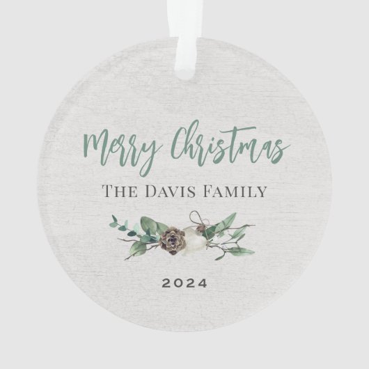 Rustic Winter Greenery Monogram Wreath White Wood Ornament (achterkant)