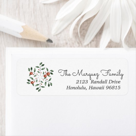 Rustic Winter Greenery Red Berries Kerstmis Etiket (Insitu)