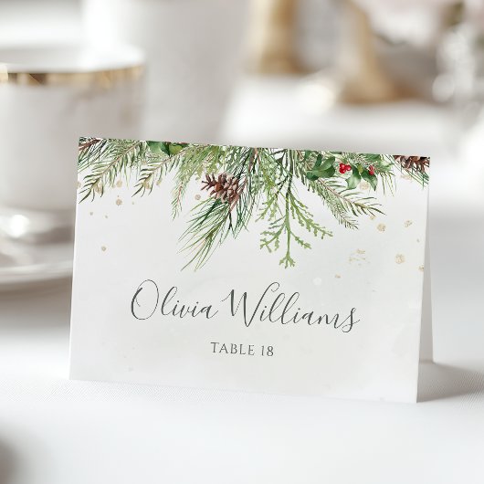 Rustic Winter Greenery Wedding Place Card Kaart