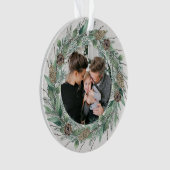 Rustic Winter Greenery Wreath White Wood Foto Ornament (voorkant)