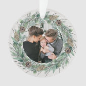 Rustic Winter Greenery Wreath White Wood Foto Ornament (voorkant)