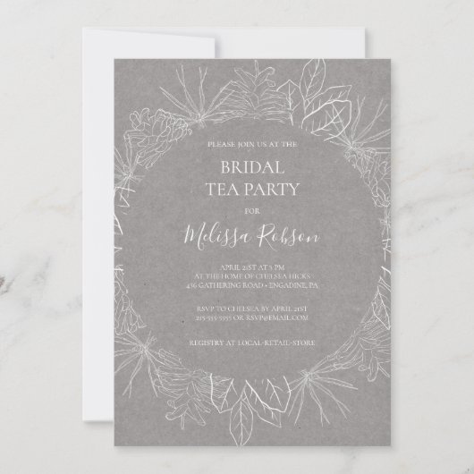 Rustic Winter | Grijze uitnodiging van Bridal Tea (Voorkant)