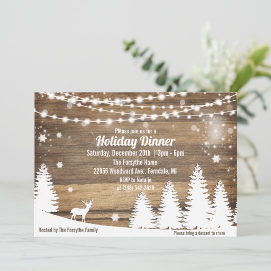 Rustic Winter Holiday Dîner de Noël Invitation (Debout devant)